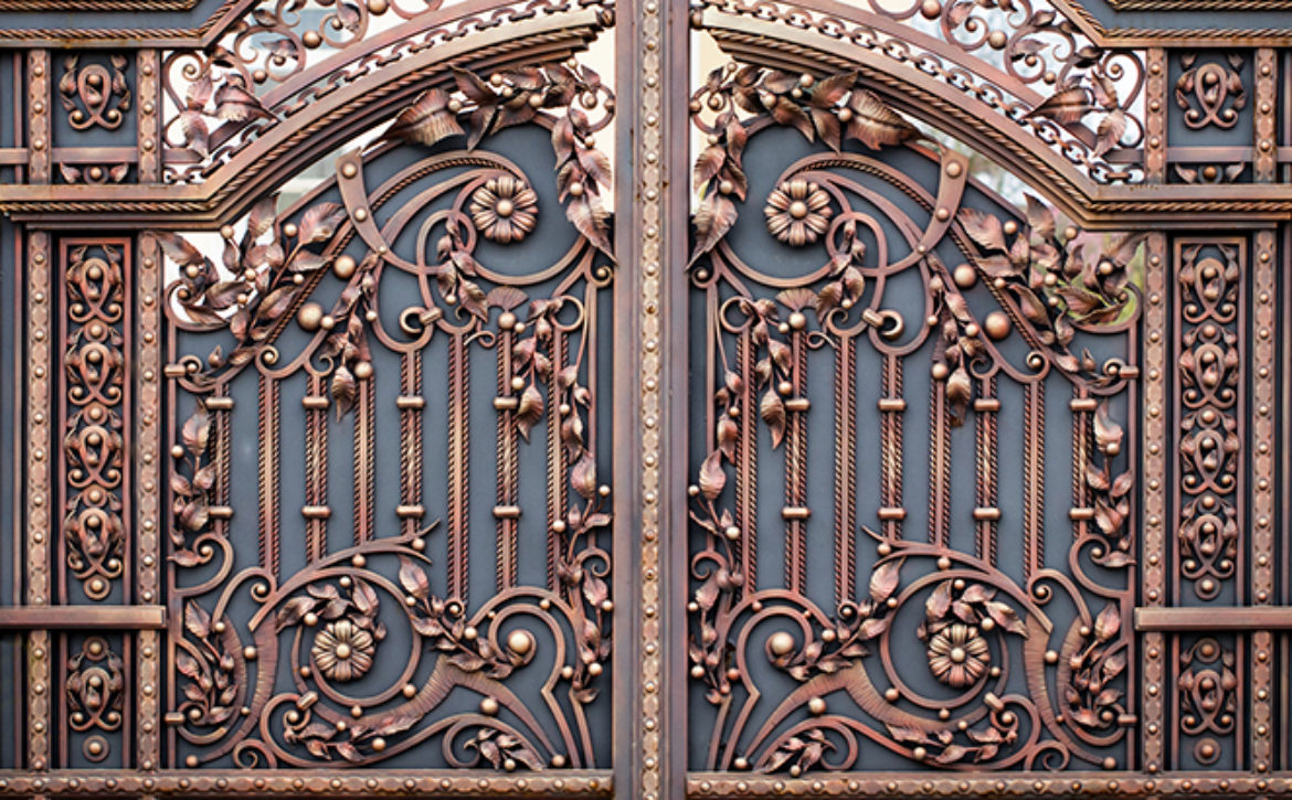 wrought-iron gates, ornamental forging, forged elements close-up